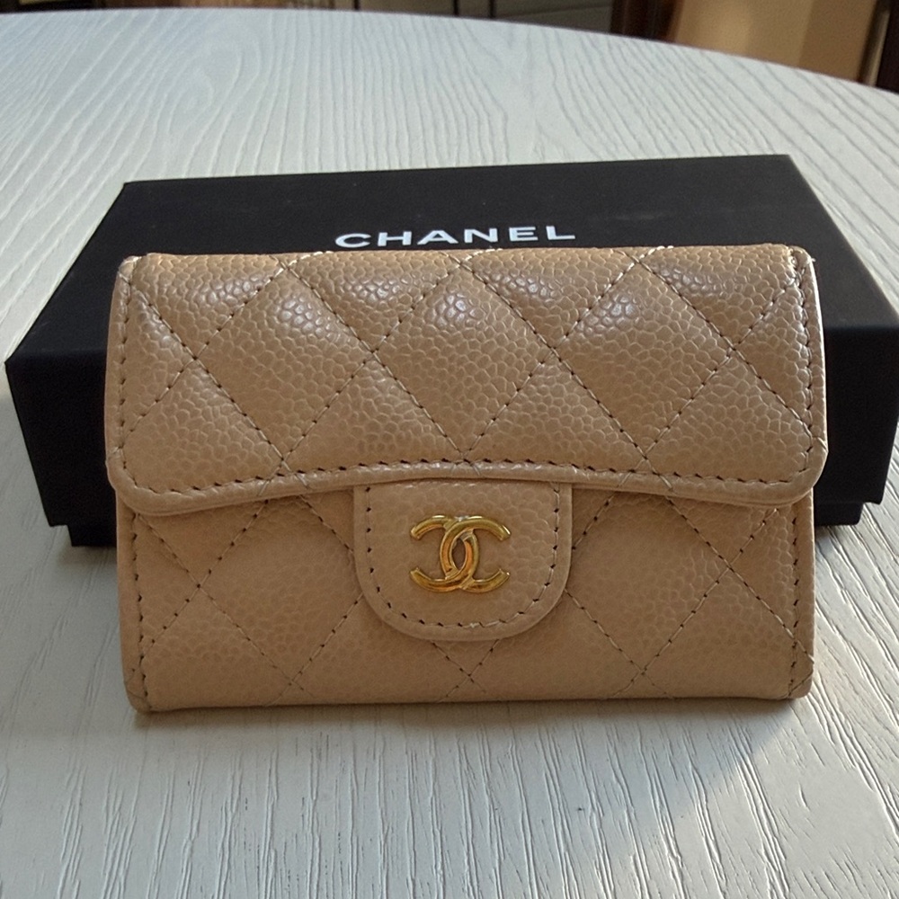 Chanel Classic Card Holder Wallet with Gold Logo
